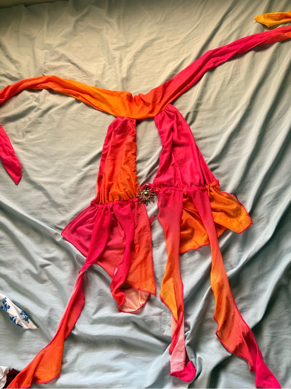 Women’s One-Piece Swimsuit in Hot Pink and Orange - Vibrant Tie-Front Style